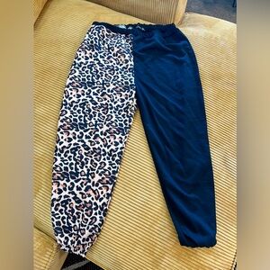 Boohoo Sweatpants One leg black one leg leopard print Never worn